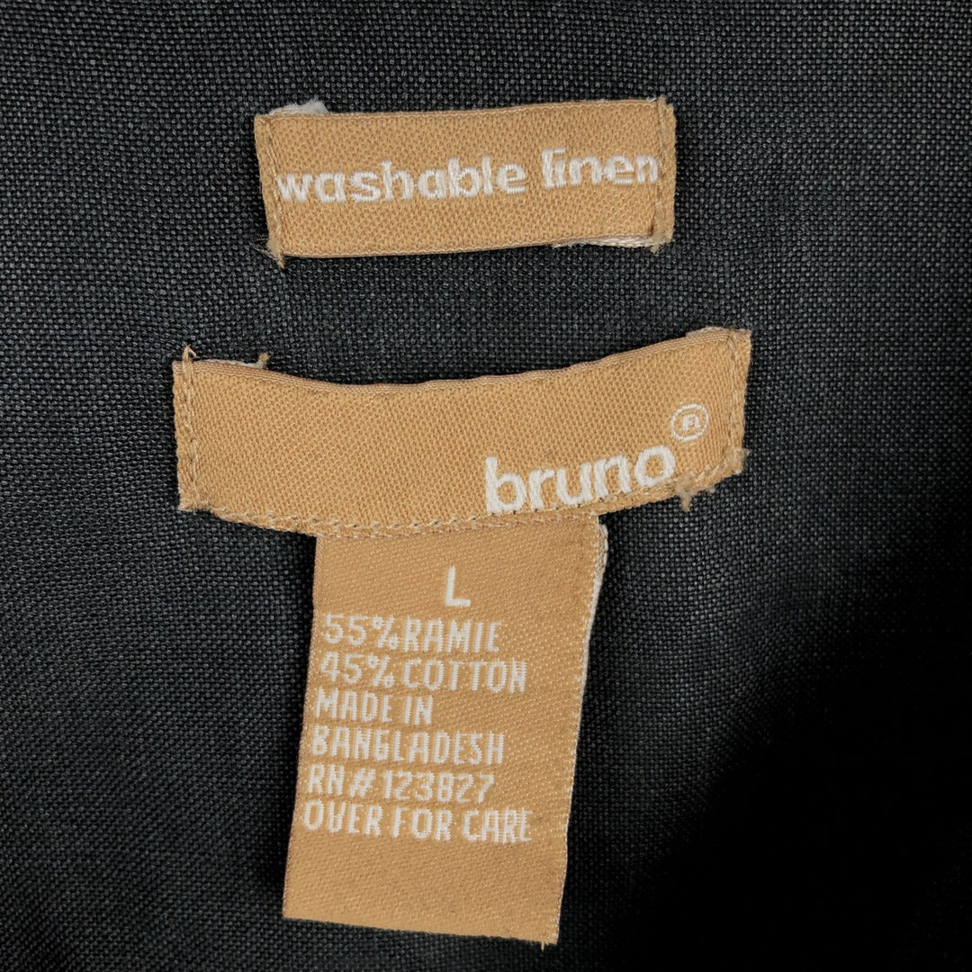 BRUNO Short-Sleeve Open Collar Ramie x Cotton Shirt, Boxy Shirt, Men's Size L (approx.) Lamy black type Vintage Second Hand