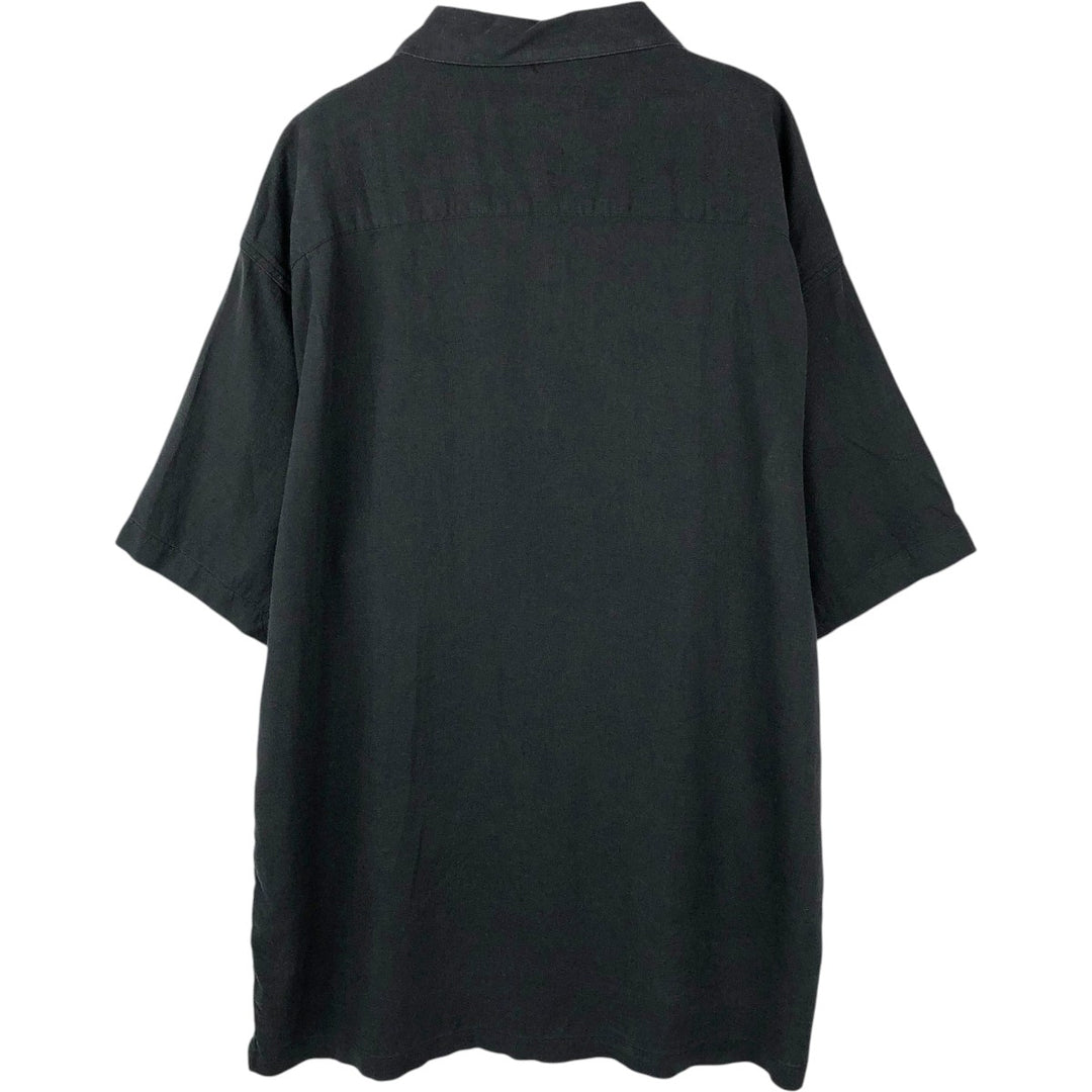HAGGAR WASHABLE LINEN Linen x Rayon Open Collar Short Sleeve Two-Tone Box Shirt (Men's Size L) linen black type Vintage Second Hand