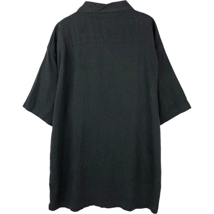 HAGGAR WASHABLE LINEN Linen x Rayon Open Collar Short Sleeve Two-Tone Box Shirt (Men's Size L) linen black type Vintage Second Hand