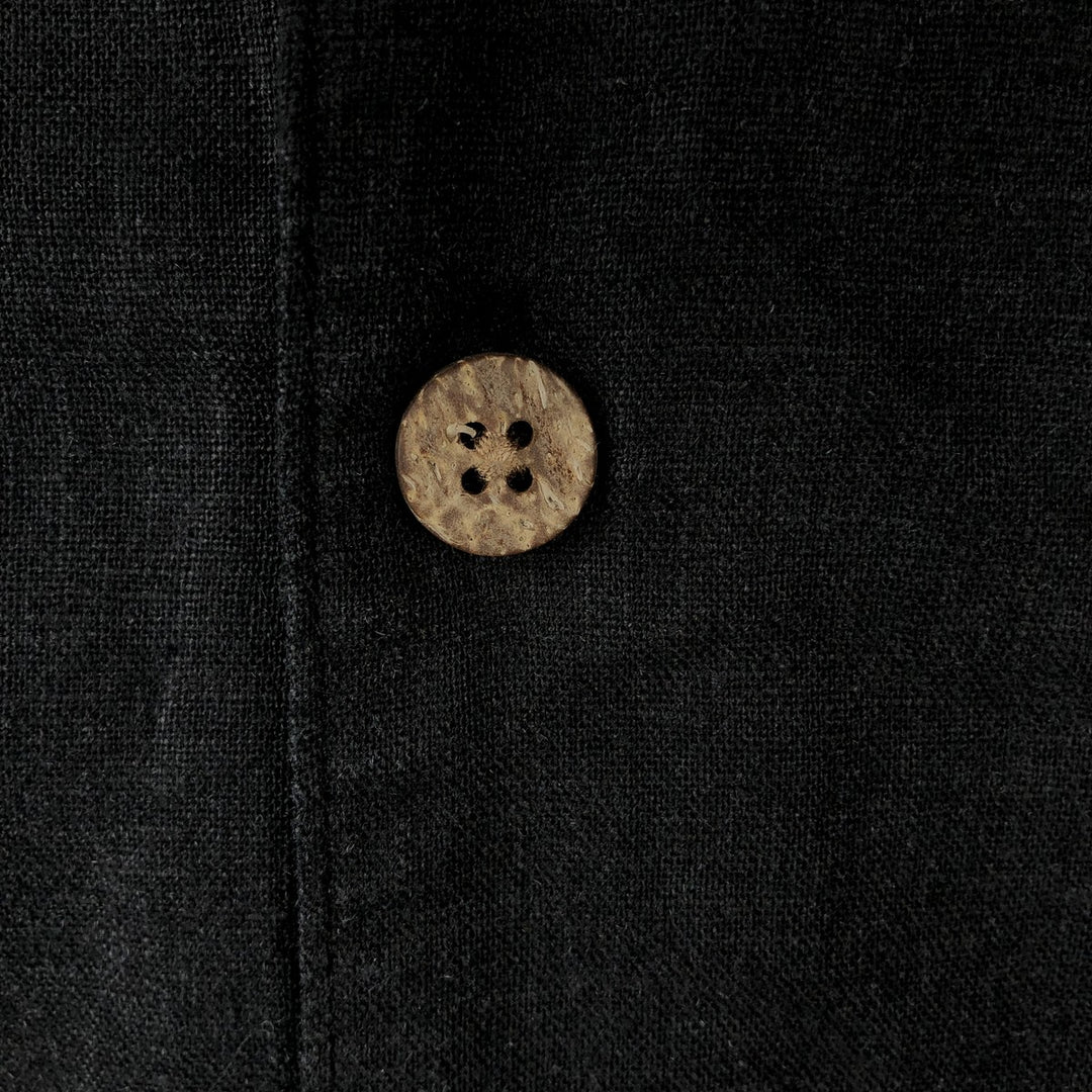 HAGGAR WASHABLE LINEN Linen x Rayon Open Collar Short Sleeve Two-Tone Box Shirt (Men's Size L) linen black type Vintage Second Hand