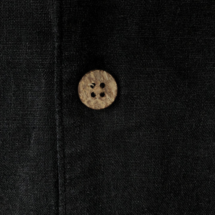 HAGGAR WASHABLE LINEN Linen x Rayon Open Collar Short Sleeve Two-Tone Box Shirt (Men's Size L) linen black type Vintage Second Hand