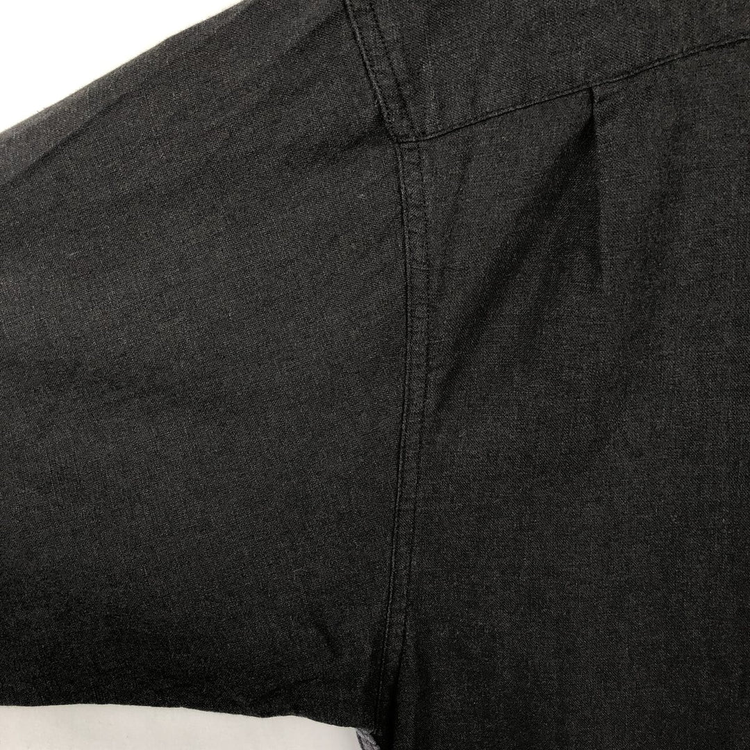 HAGGAR WASHABLE LINEN Linen x Rayon Open Collar Short Sleeve Two-Tone Box Shirt (Men's Size L) linen black type Vintage Second Hand