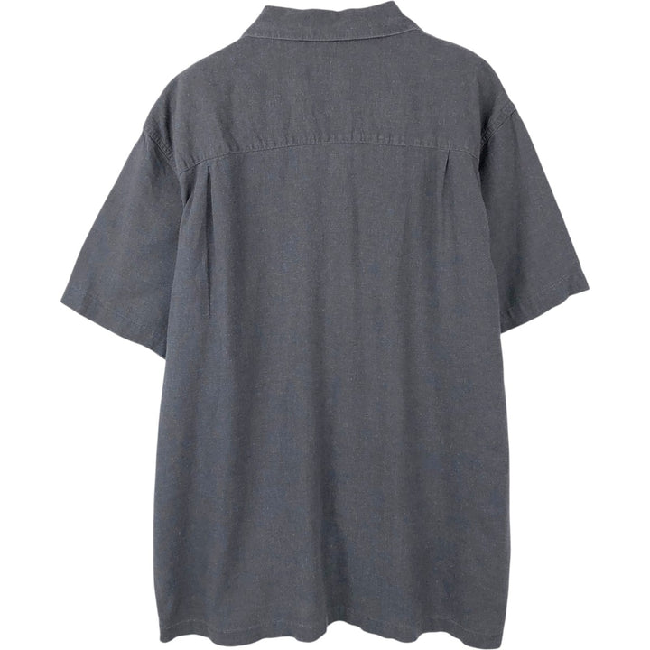 HAGGAR Washable Linen Open Collar Linen x Rayon Short Sleeve Two-Tone Box Shirt, Men's XL Equivalent linen Charcoal Vintage Second Hand