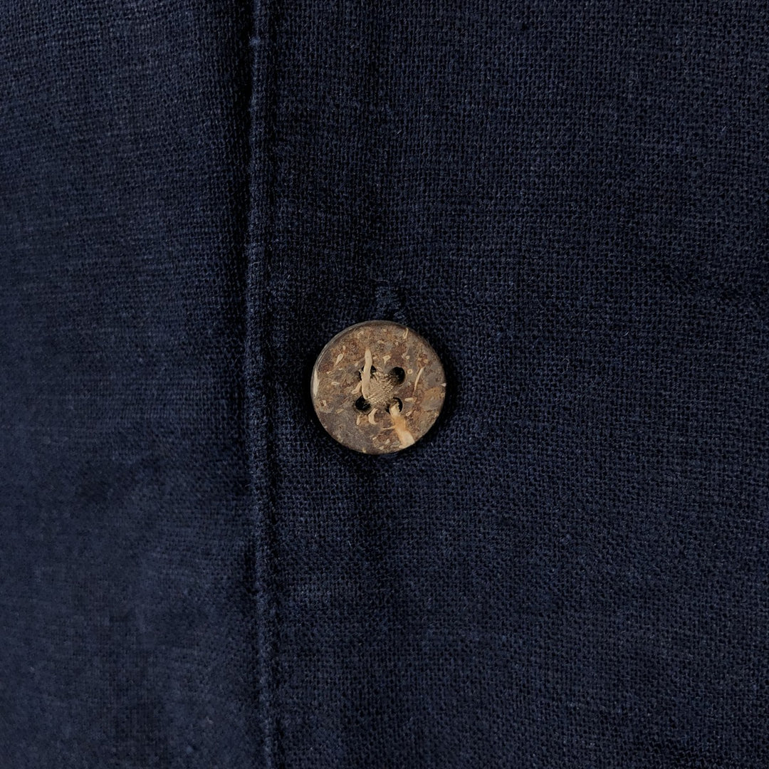 HAGGAR Washable Linen Short-Sleeve Open-Collar Linen x Rayon Box Shirt (Men's XL equivalent) linen navy blue type Vintage Second Hand