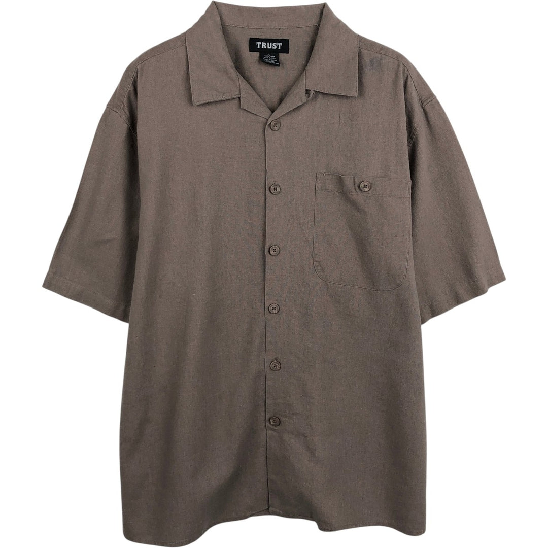 TRUST Short-Sleeve Open-Collar Linen x Rayon Box Shirt, Men's Size L (approx.) linen cheek Vintage Second Hand