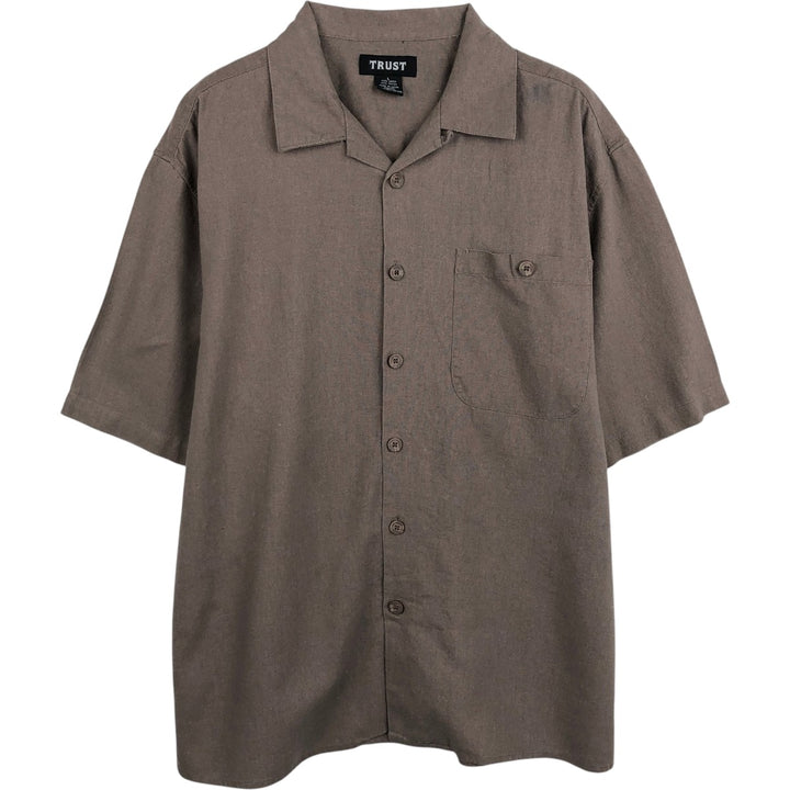 TRUST Short-Sleeve Open-Collar Linen x Rayon Box Shirt, Men's Size L (approx.) linen cheek Vintage Second Hand