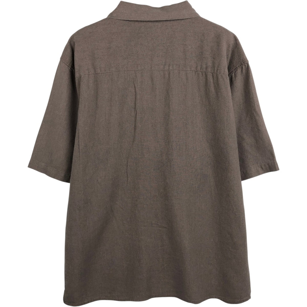 TRUST Short-Sleeve Open-Collar Linen x Rayon Box Shirt, Men's Size L (approx.) linen cheek Vintage Second Hand