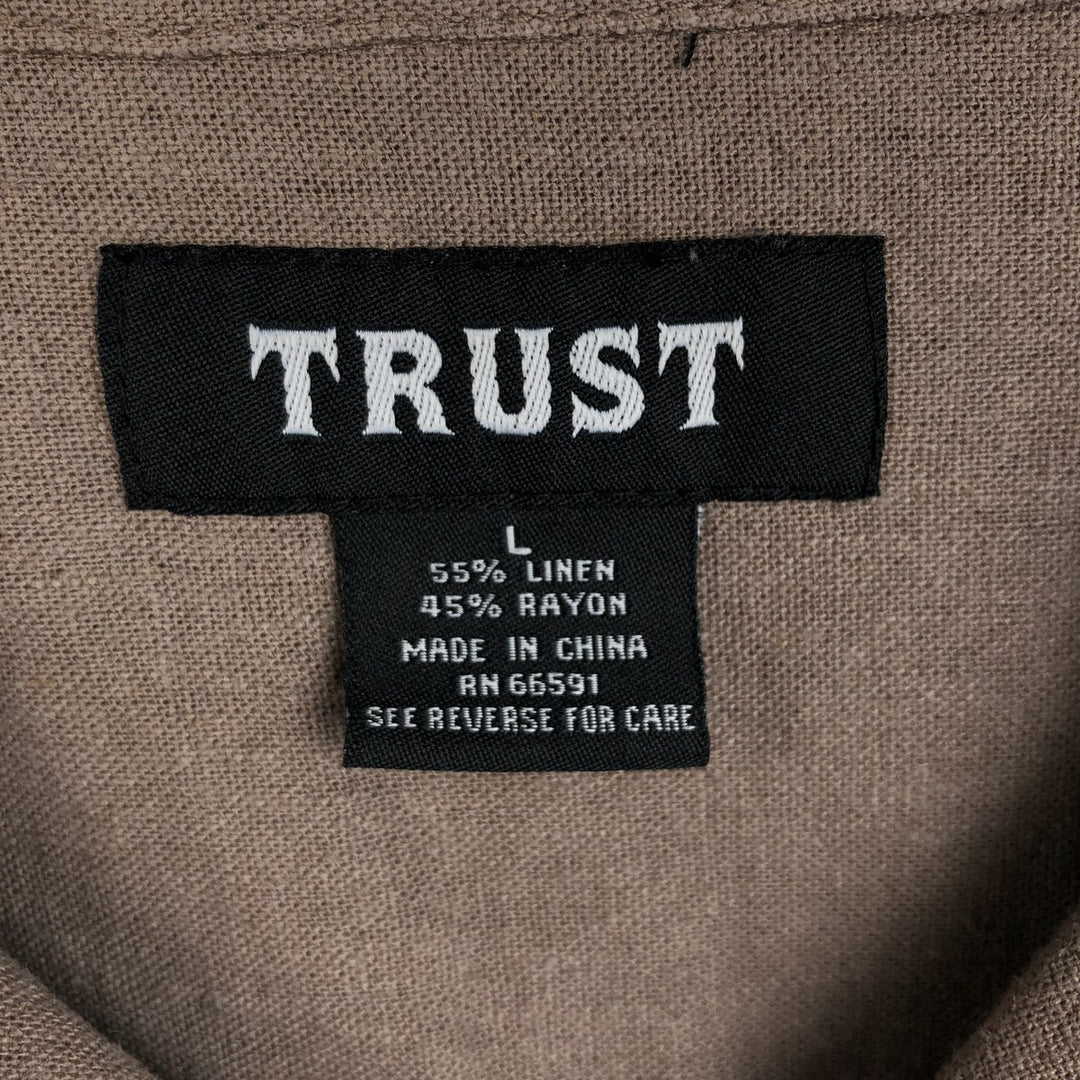 TRUST Short-Sleeve Open-Collar Linen x Rayon Box Shirt, Men's Size L (approx.) linen cheek Vintage Second Hand