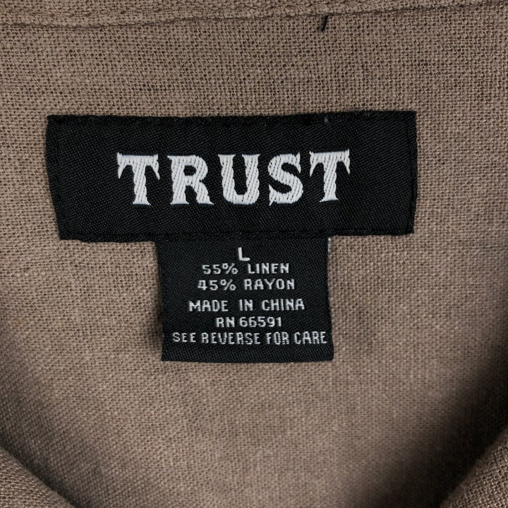 TRUST Short-Sleeve Open-Collar Linen x Rayon Box Shirt, Men's Size L (approx.) linen cheek Vintage Second Hand