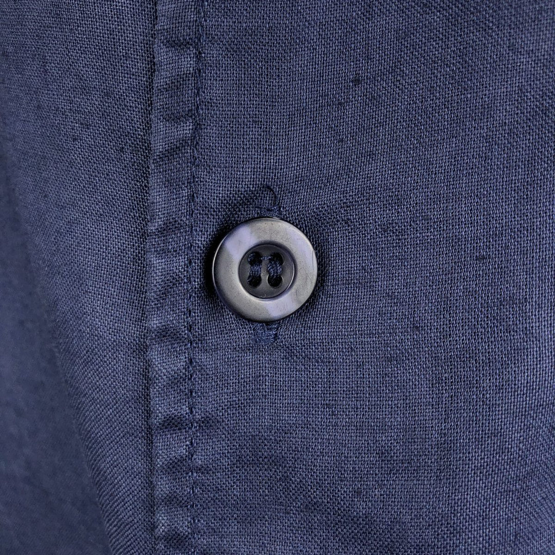 Milano Moda Short-Sleeve Open-Collar Linen Shirt, Boxy Fit, Men's Size XL (approx.) linen navy blue type Vintage Second Hand