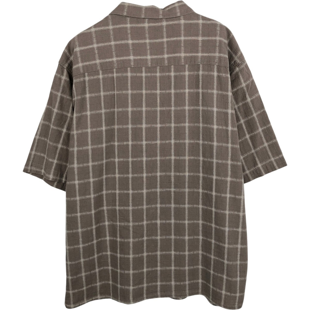 TRUST Check Pattern Short-Sleeve Open Collar Linen x Rayon Box Shirt (Men's XL equivalent) linen Beige type Vintage Second Hand