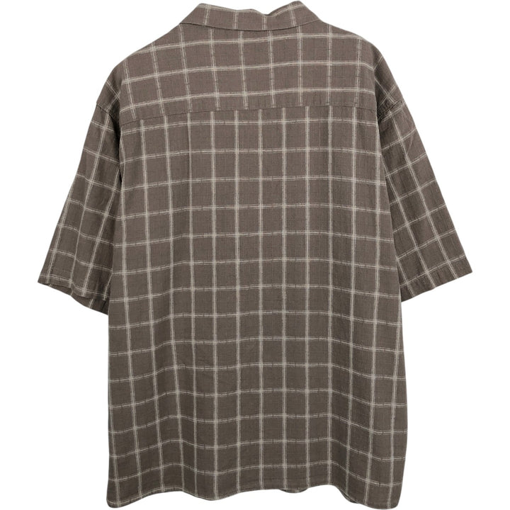 TRUST Check Pattern Short-Sleeve Open Collar Linen x Rayon Box Shirt (Men's XL equivalent) linen Beige type Vintage Second Hand