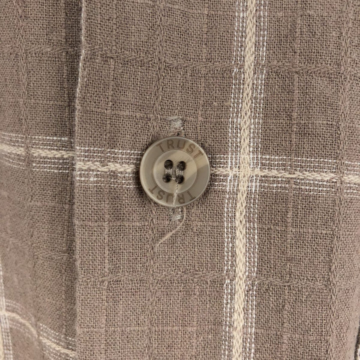 TRUST Check Pattern Short-Sleeve Open Collar Linen x Rayon Box Shirt (Men's XL equivalent) linen Beige type Vintage Second Hand