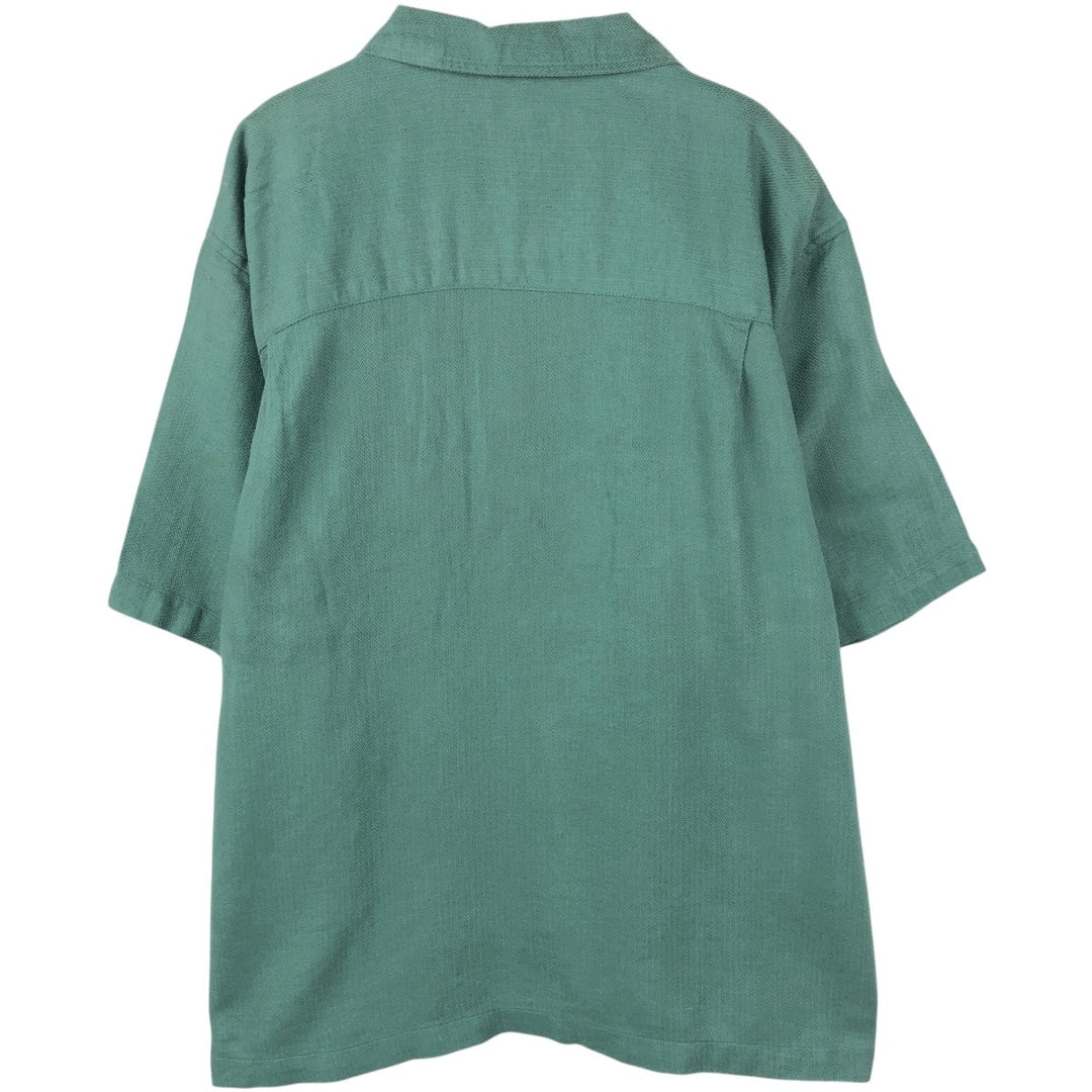 CLUB ROOM Short-Sleeve Open-Collar Linen Shirt, Boxy Fit, Men's Size L linen Emerald green Vintage Second Hand