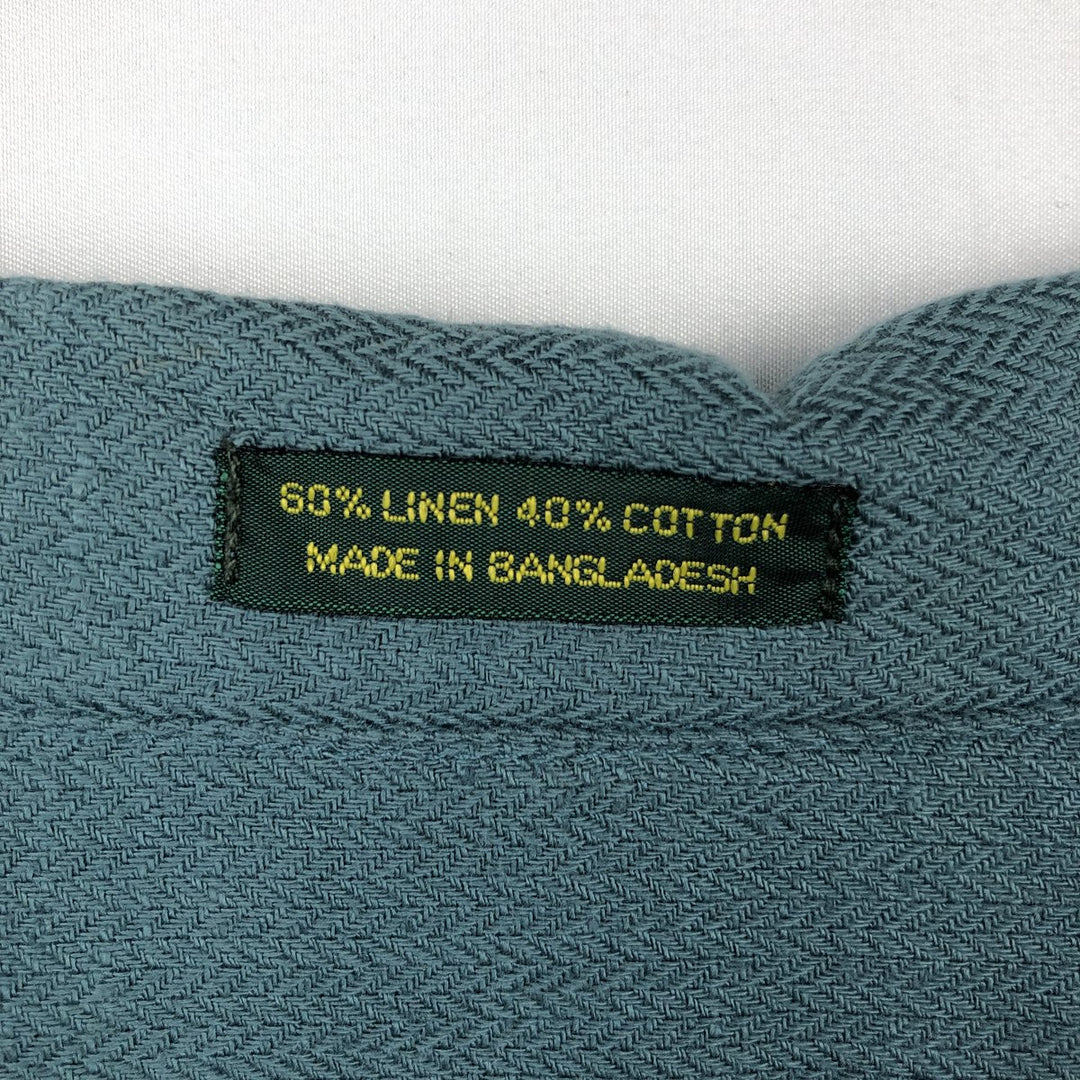 CLUB ROOM Short-Sleeve Open-Collar Linen Shirt, Boxy Fit, Men's Size L linen Emerald green Vintage Second Hand