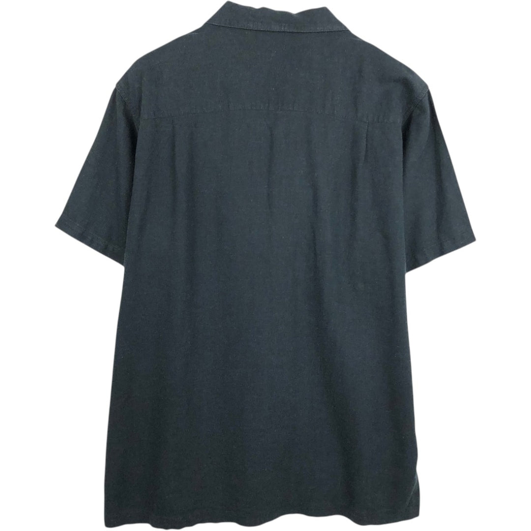 HAGGAR Washable Linen Short-Sleeve Open-Collar Linen Shirt, Boxy Shirt, Men's Size XL (approx.) linen black type Vintage Second Hand