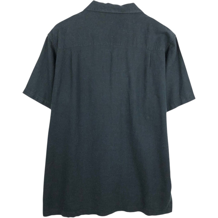 HAGGAR Washable Linen Short-Sleeve Open-Collar Linen Shirt, Boxy Shirt, Men's Size XL (approx.) linen black type Vintage Second Hand