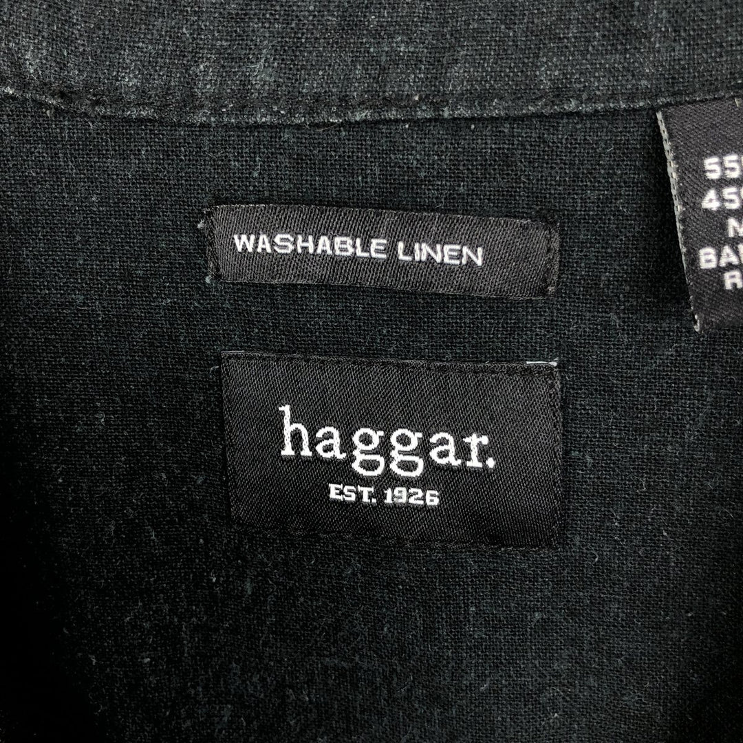 HAGGAR Washable Linen Short-Sleeve Open-Collar Linen Shirt, Boxy Shirt, Men's Size XL (approx.) linen black type Vintage Second Hand