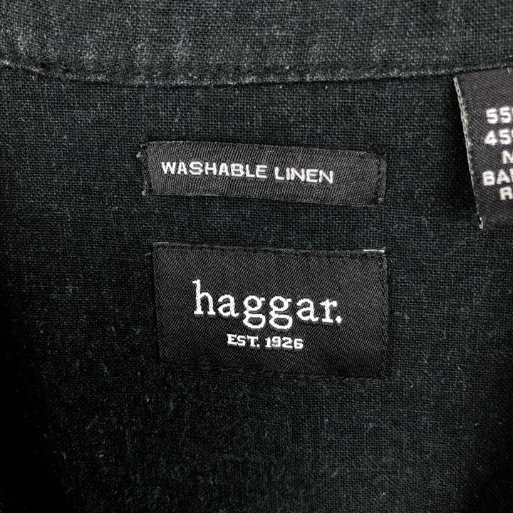 HAGGAR Washable Linen Short-Sleeve Open-Collar Linen Shirt, Boxy Shirt, Men's Size XL (approx.) linen black type Vintage Second Hand