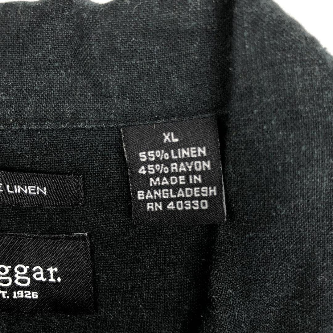 HAGGAR Washable Linen Short-Sleeve Open-Collar Linen Shirt, Boxy Shirt, Men's Size XL (approx.) linen black type Vintage Second Hand