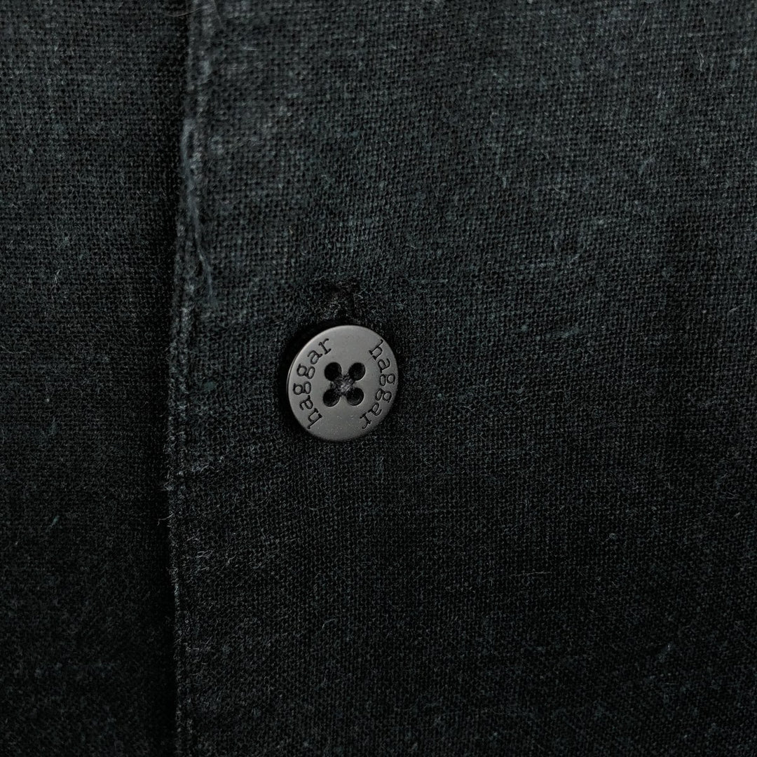 HAGGAR Washable Linen Short-Sleeve Open-Collar Linen Shirt, Boxy Shirt, Men's Size XL (approx.) linen black type Vintage Second Hand