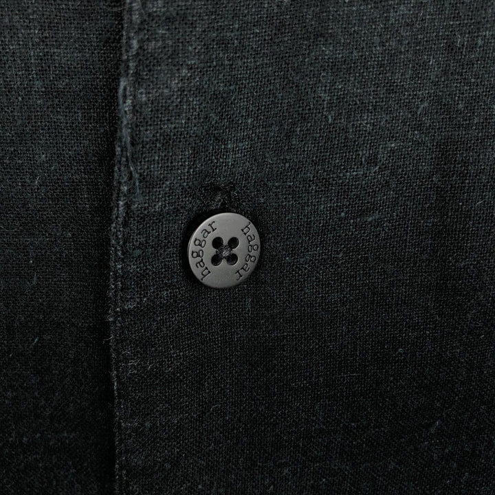 HAGGAR Washable Linen Short-Sleeve Open-Collar Linen Shirt, Boxy Shirt, Men's Size XL (approx.) linen black type Vintage Second Hand
