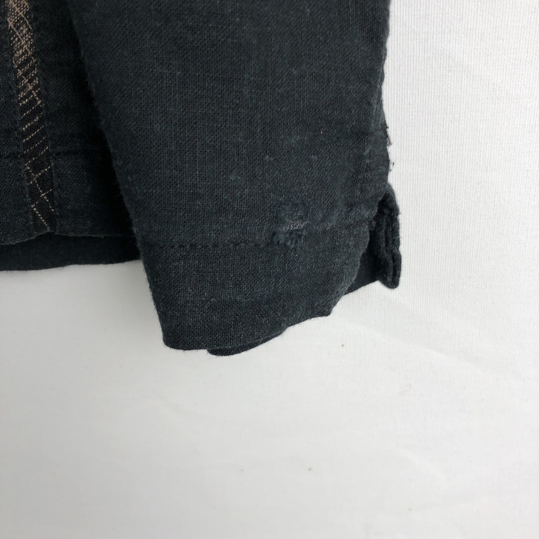HAGGAR Washable Linen Short-Sleeve Open-Collar Linen Shirt, Boxy Shirt, Men's Size XL (approx.) linen black type Vintage Second Hand