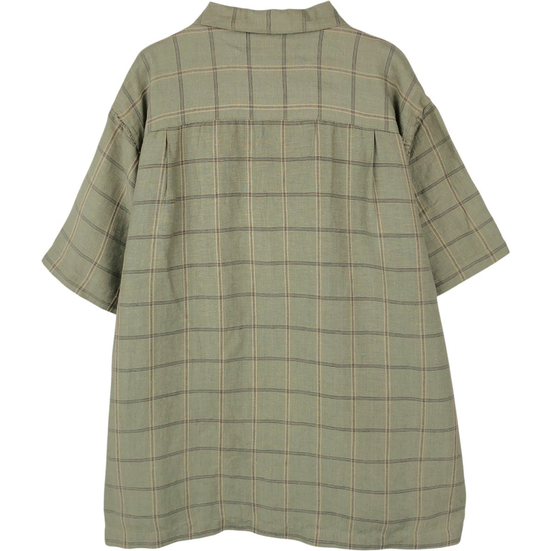 CLUB ROOM Check Pattern Short-Sleeve Open Collar Linen x Rayon Box Shirt (Men's XL equivalent) linen Khaki type Vintage Second Hand