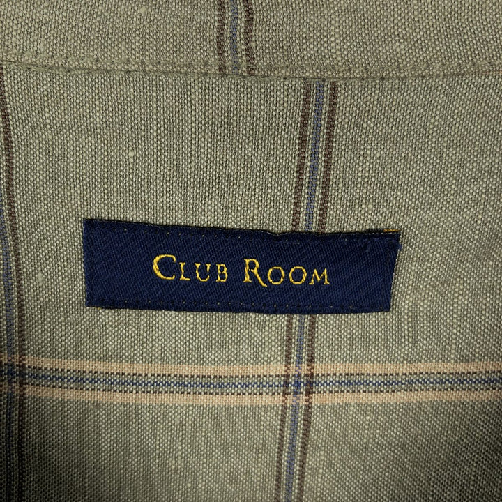 CLUB ROOM Check Pattern Short-Sleeve Open Collar Linen x Rayon Box Shirt (Men's XL equivalent) linen Khaki type Vintage Second Hand