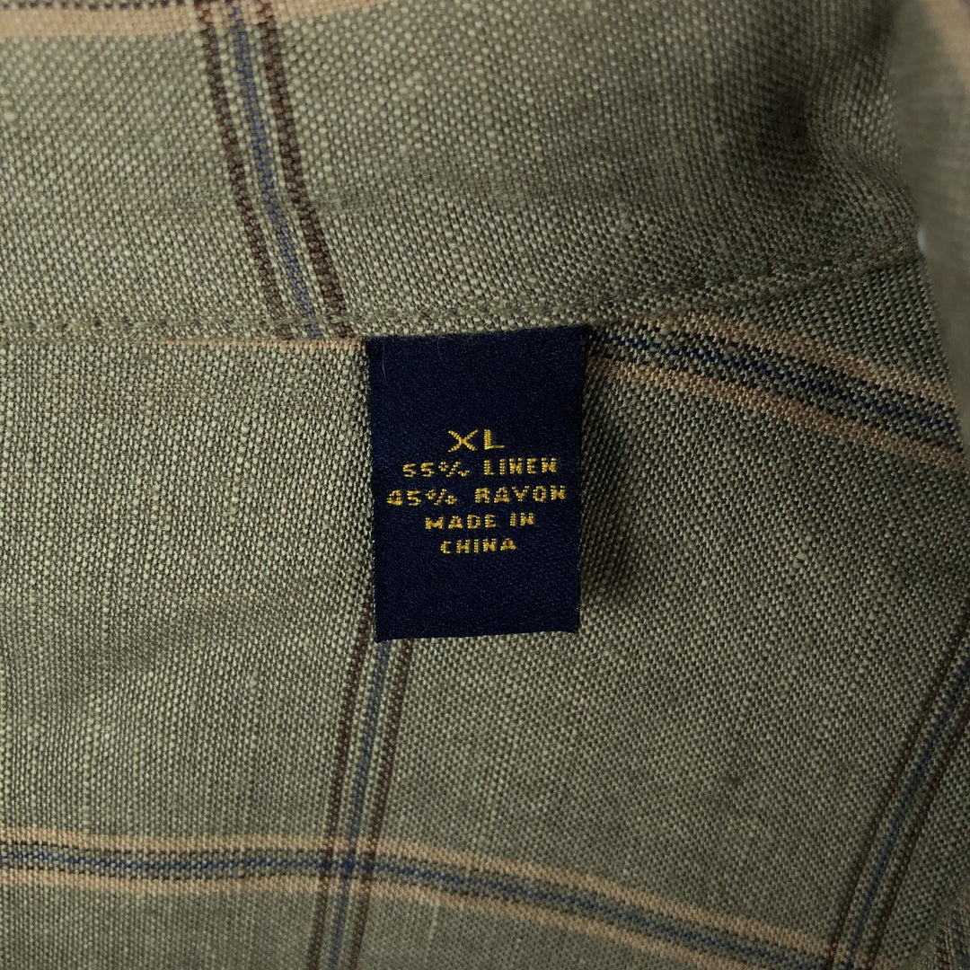 CLUB ROOM Check Pattern Short-Sleeve Open Collar Linen x Rayon Box Shirt (Men's XL equivalent) linen Khaki type Vintage Second Hand