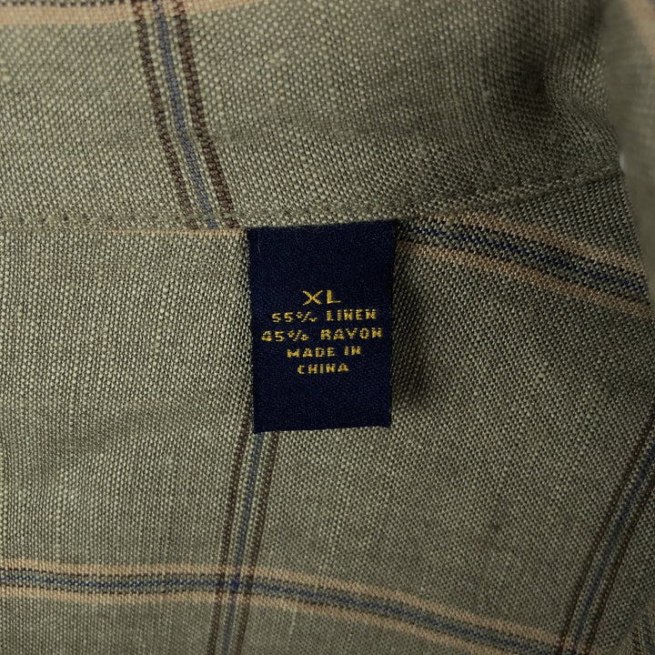 CLUB ROOM Check Pattern Short-Sleeve Open Collar Linen x Rayon Box Shirt (Men's XL equivalent) linen Khaki type Vintage Second Hand