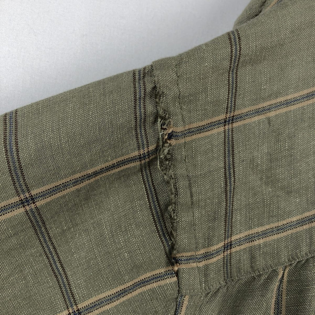 CLUB ROOM Check Pattern Short-Sleeve Open Collar Linen x Rayon Box Shirt (Men's XL equivalent) linen Khaki type Vintage Second Hand