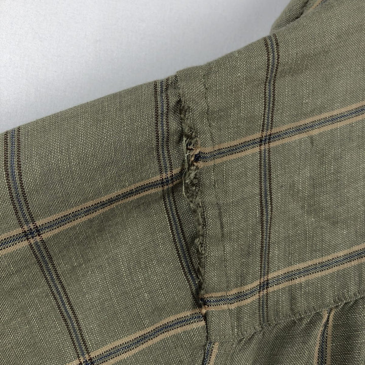 CLUB ROOM Check Pattern Short-Sleeve Open Collar Linen x Rayon Box Shirt (Men's XL equivalent) linen Khaki type Vintage Second Hand