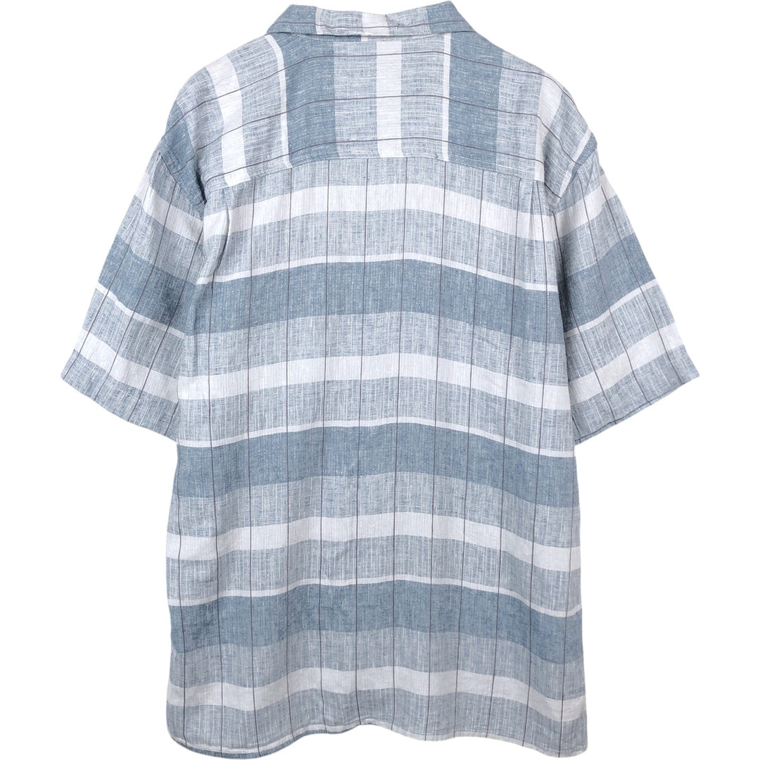 BRUNO WASHABLE LINEN Check Pattern Short-Sleeve Open Collar Linen x Rayon Box Shirt (Men's XL equivalent) linen Blue type light blue Vintage Second Hand