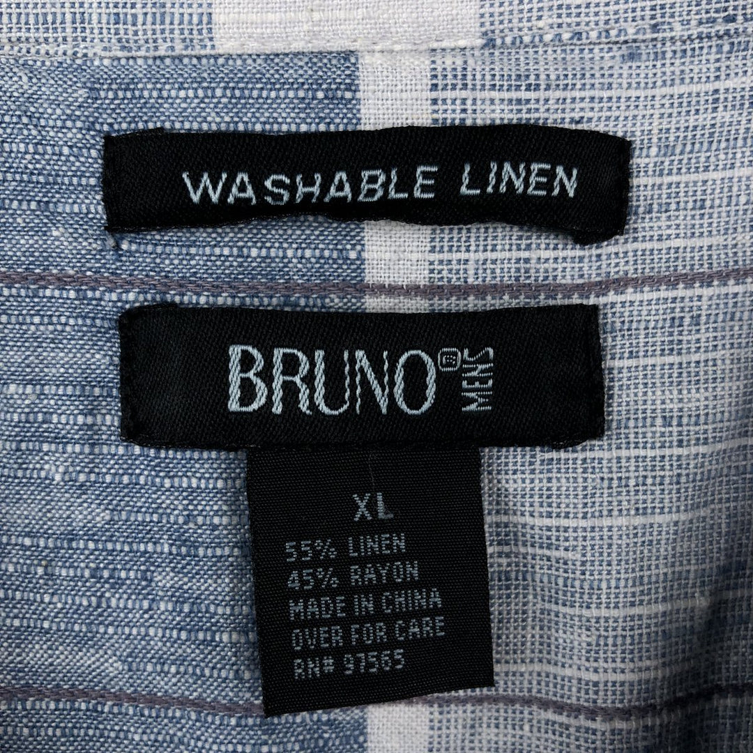 BRUNO WASHABLE LINEN Check Pattern Short-Sleeve Open Collar Linen x Rayon Box Shirt (Men's XL equivalent) linen Blue type light blue Vintage Second Hand