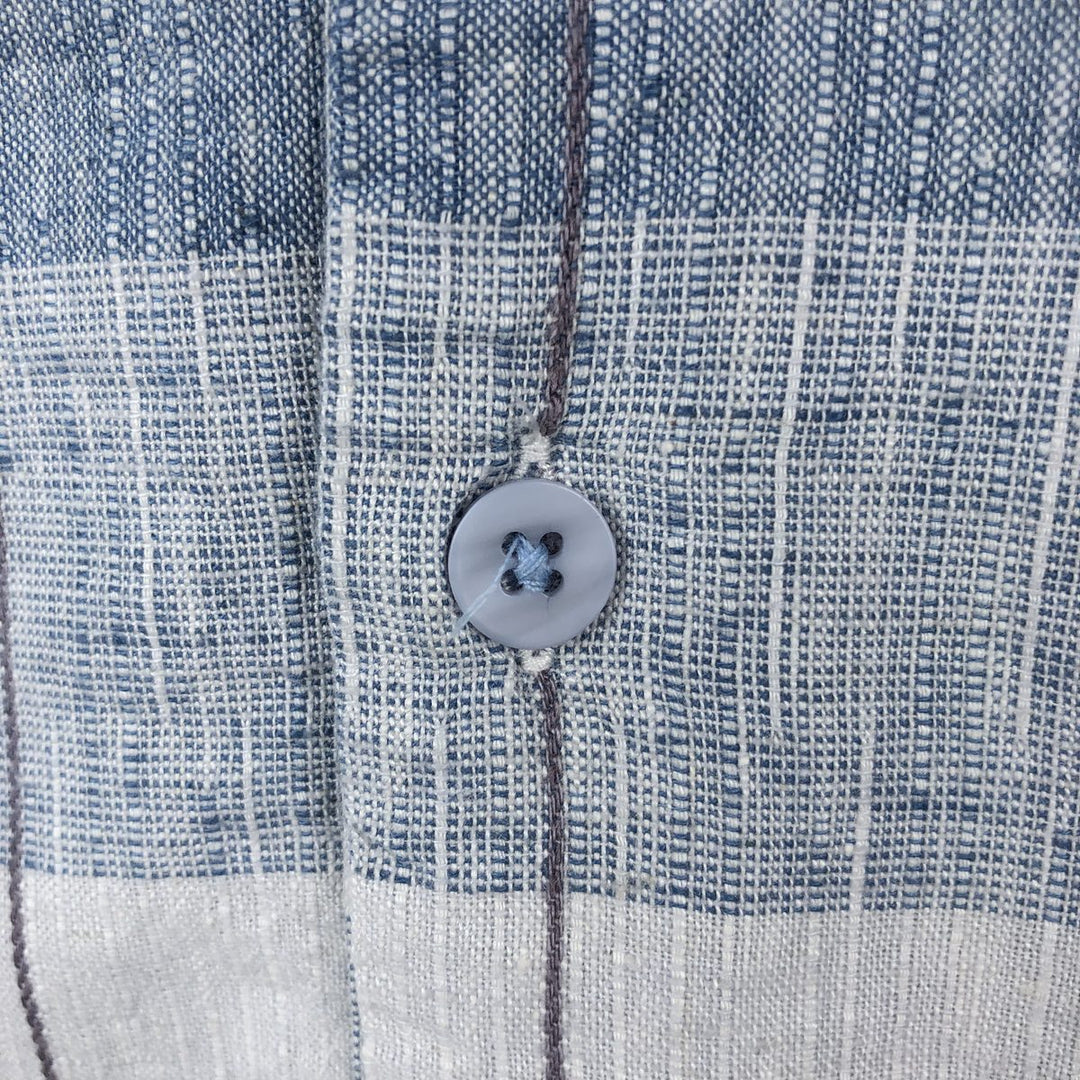 BRUNO WASHABLE LINEN Check Pattern Short-Sleeve Open Collar Linen x Rayon Box Shirt (Men's XL equivalent) linen Blue type light blue Vintage Second Hand