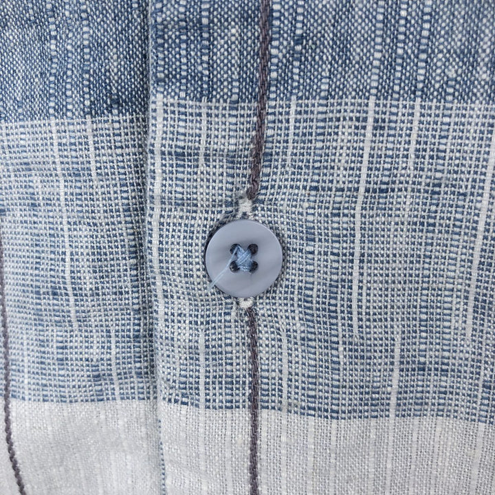 BRUNO WASHABLE LINEN Check Pattern Short-Sleeve Open Collar Linen x Rayon Box Shirt (Men's XL equivalent) linen Blue type light blue Vintage Second Hand