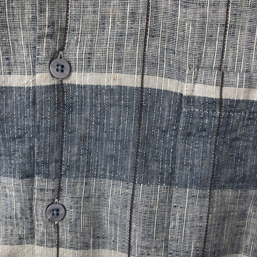 BRUNO WASHABLE LINEN Check Pattern Short-Sleeve Open Collar Linen x Rayon Box Shirt (Men's XL equivalent) linen Blue type light blue Vintage Second Hand