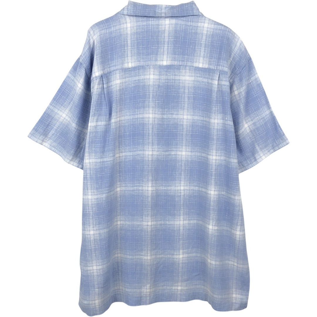Hugger Washable Linen Check Pattern Ombre Check Short Sleeve Open Collar Linen x Rayon Box Shirt linen Blue type light blue Vintage Second Hand