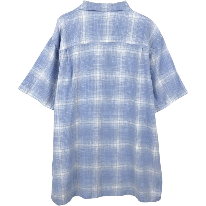 Hugger Washable Linen Check Pattern Ombre Check Short Sleeve Open Collar Linen x Rayon Box Shirt linen Blue type light blue Vintage Second Hand