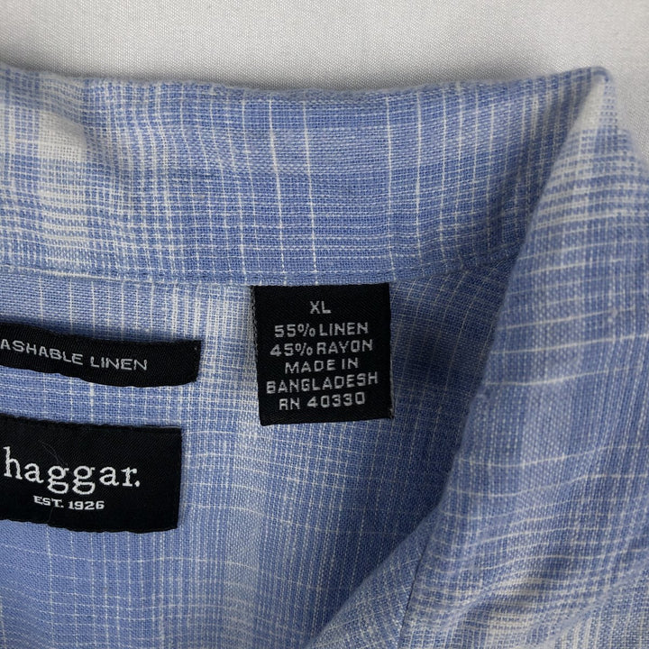 Hugger Washable Linen Check Pattern Ombre Check Short Sleeve Open Collar Linen x Rayon Box Shirt linen Blue type light blue Vintage Second Hand