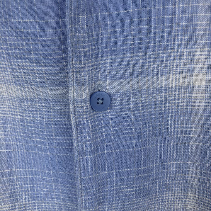 Hugger Washable Linen Check Pattern Ombre Check Short Sleeve Open Collar Linen x Rayon Box Shirt linen Blue type light blue Vintage Second Hand