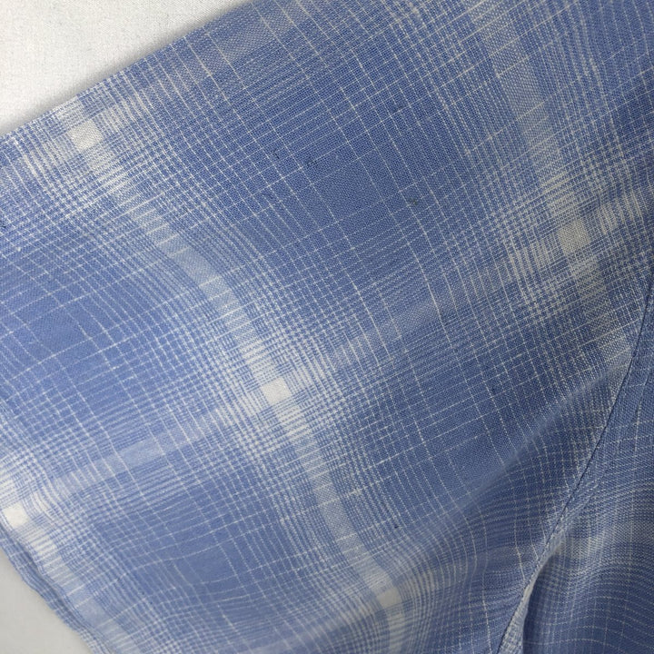Hugger Washable Linen Check Pattern Ombre Check Short Sleeve Open Collar Linen x Rayon Box Shirt linen Blue type light blue Vintage Second Hand
