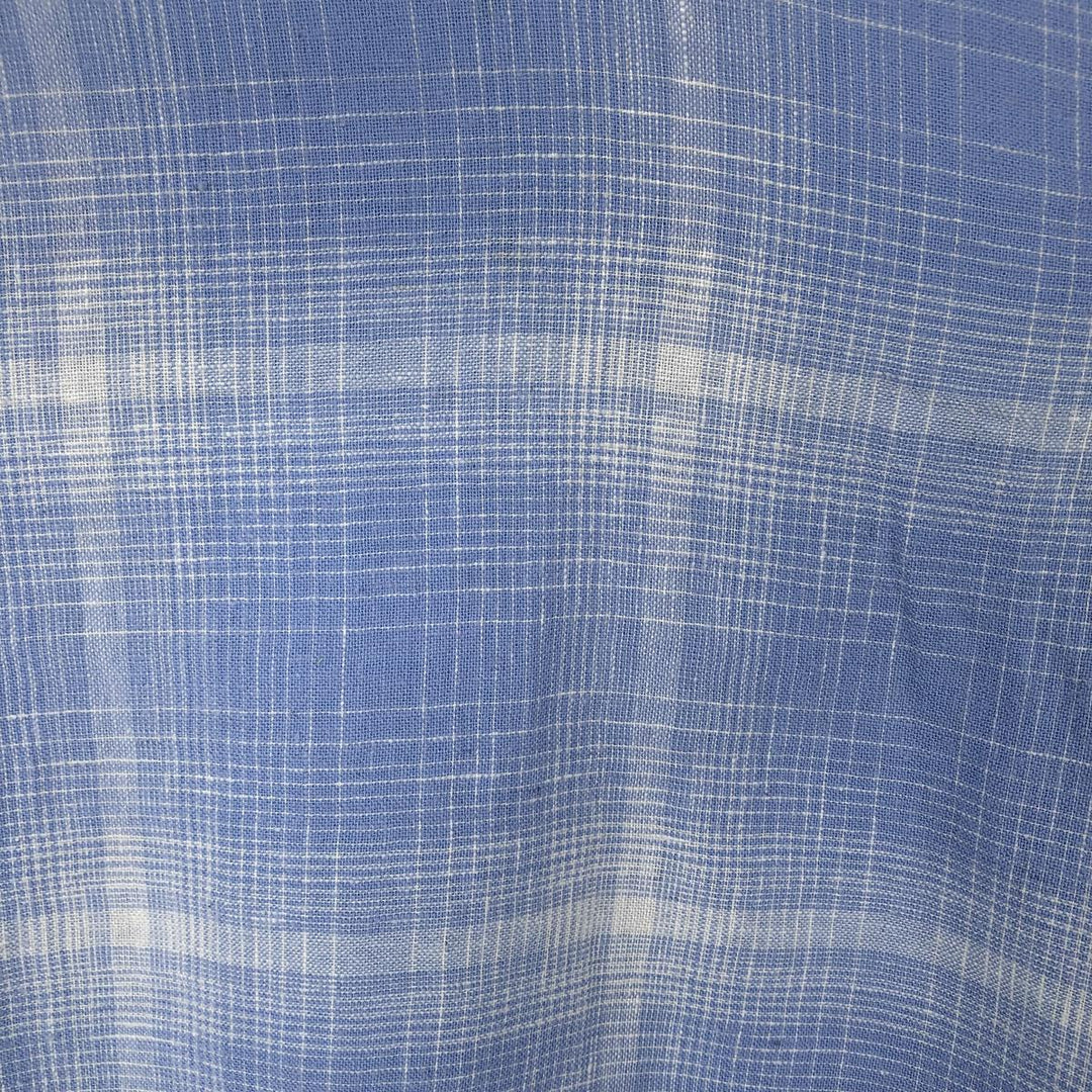 Hugger Washable Linen Check Pattern Ombre Check Short Sleeve Open Collar Linen x Rayon Box Shirt linen Blue type light blue Vintage Second Hand