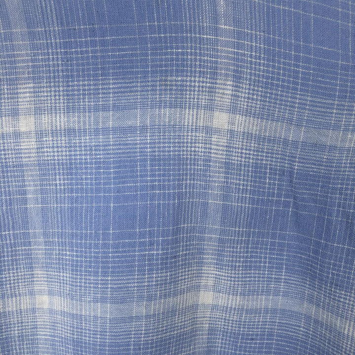 Hugger Washable Linen Check Pattern Ombre Check Short Sleeve Open Collar Linen x Rayon Box Shirt linen Blue type light blue Vintage Second Hand