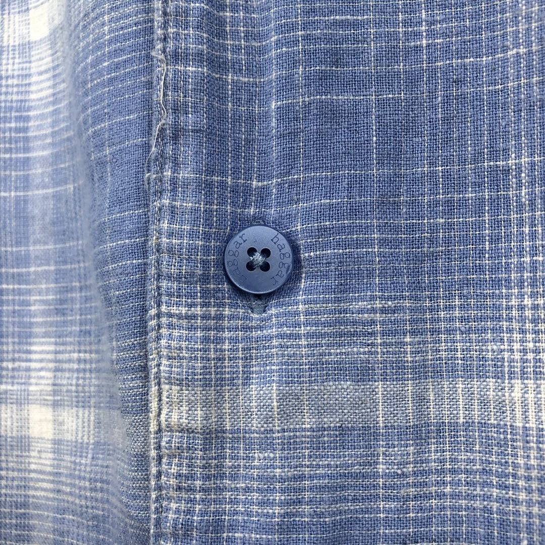 Hugger Washable Linen Check Pattern Ombre Check Short Sleeve Open Collar Linen x Rayon Box Shirt linen Blue type light blue Vintage Second Hand