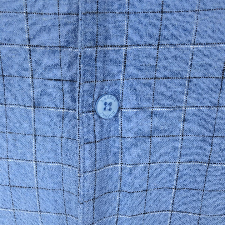 HAGGAR WASHABLE LINEN Check Pattern Short-Sleeve Open Collar Linen x Rayon Box Shirt (Men's Size L) linen blue type Vintage Second Hand
