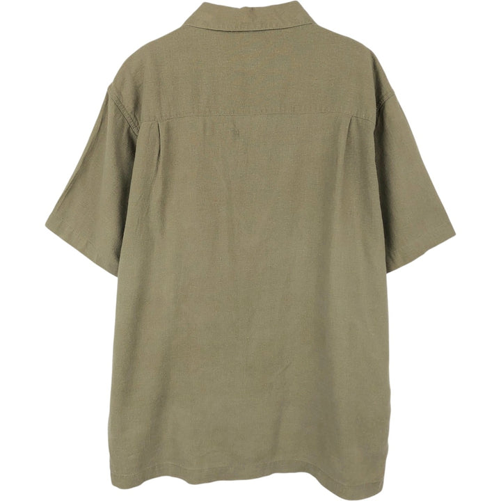 HAGGAR Washable Linen Short-Sleeve Open-Collar Linen x Rayon Box Shirt (Men's Size L) linen Khaki type Vintage Second Hand