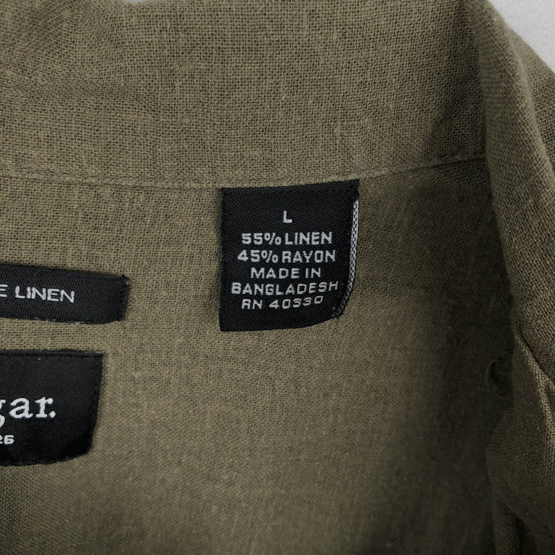 HAGGAR Washable Linen Short-Sleeve Open-Collar Linen x Rayon Box Shirt (Men's Size L) linen Khaki type Vintage Second Hand