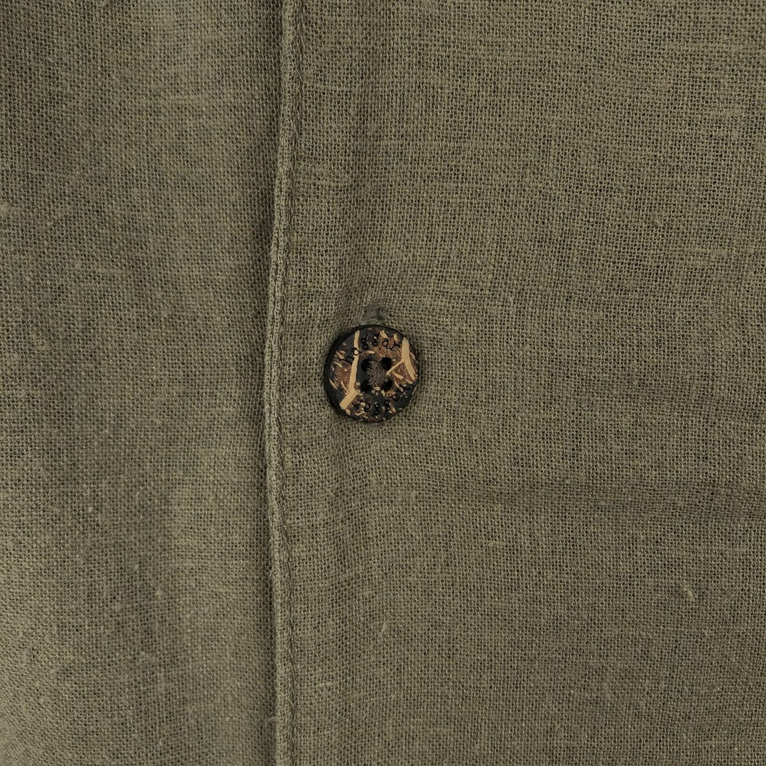HAGGAR Washable Linen Short-Sleeve Open-Collar Linen x Rayon Box Shirt (Men's Size L) linen Khaki type Vintage Second Hand